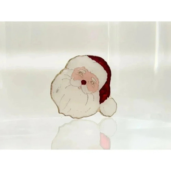 Vintage Gold Toned Enamel Santa Claus Christmas Holiday Brooch Pin - Picture 3 of 6